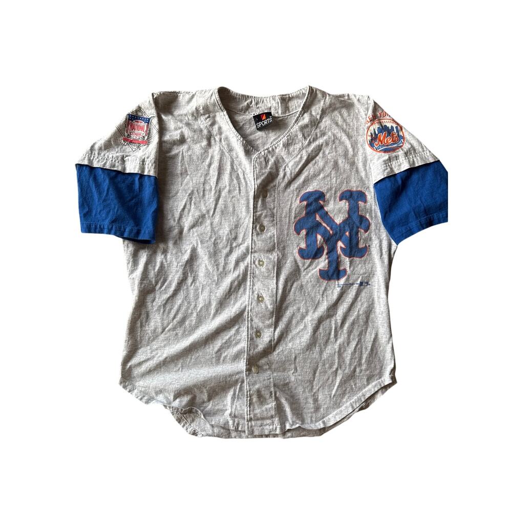 Vtg 92 MLB New York Mets USA Made Signal Sports L Heather Gray Cotton Jersey